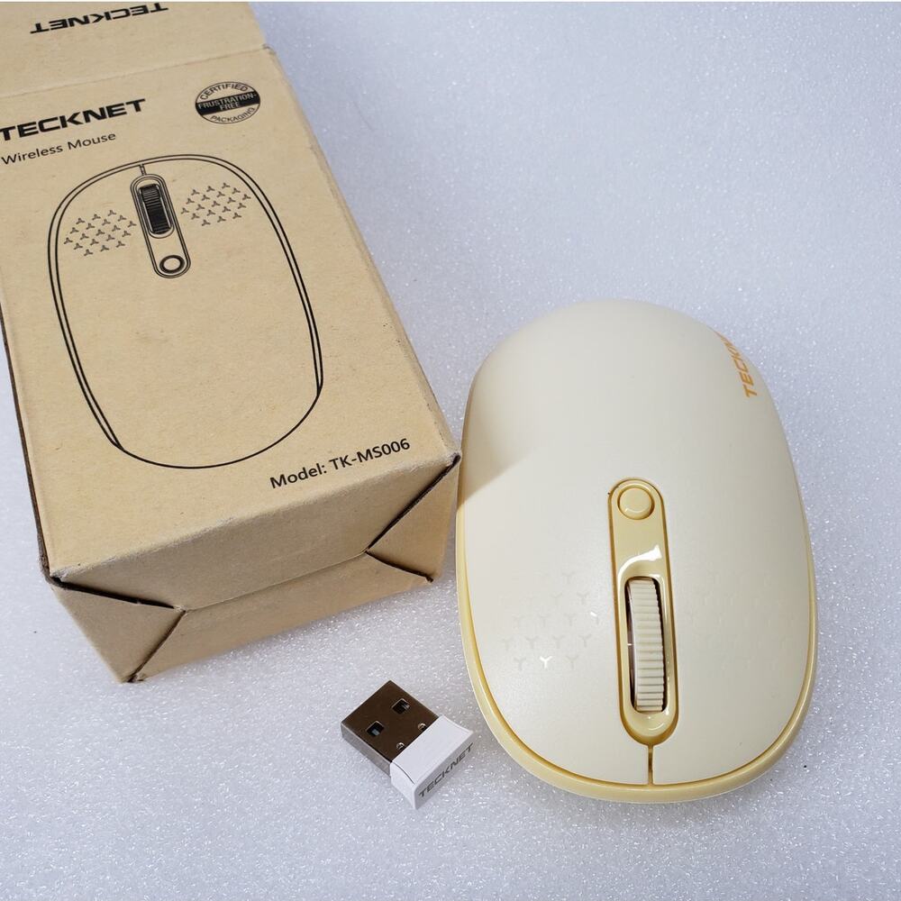 TECKNET TK-MS006 Silent Wireless Mouse 2.4G Slim Optical Mouse. Yellow